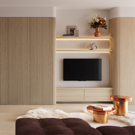 Decoratieve wandpanelen | 60x240 cm | Paneel Halfronde Latjes - Natuur - Flex - onbehandeld
